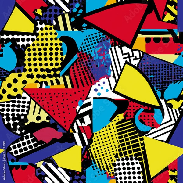 Fototapeta Pop art abstract style comic book seamless pattern in bright bold colors