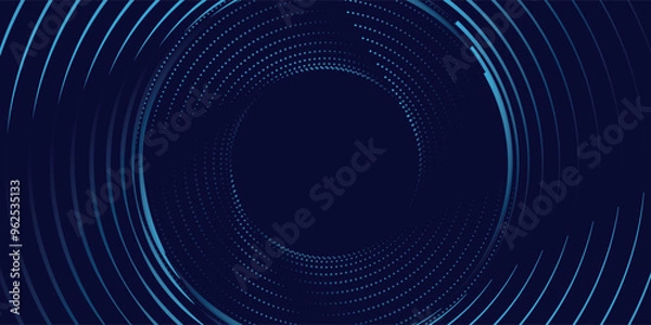 Obraz Abstract blue glowing geometric lines on dark blue background. Modern shiny blue circle lines pattern. Futuristic technology concept.