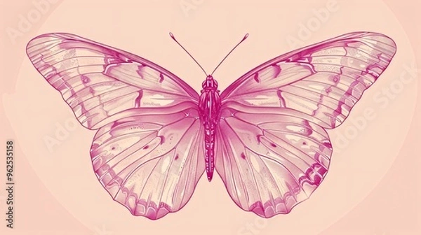 Obraz 70. Elegant and intricate hand-drawn vector of a pink butterfly, highlighting detailed wing patterns and a delicate, airy design