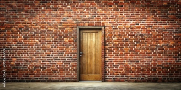 Fototapeta A mysterious door set into a brick wall , secret entrance, hidden passage, doorway, brickwork, old architecture