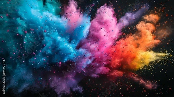 Fototapeta Multicolored Powder Explosion with Falling Particles