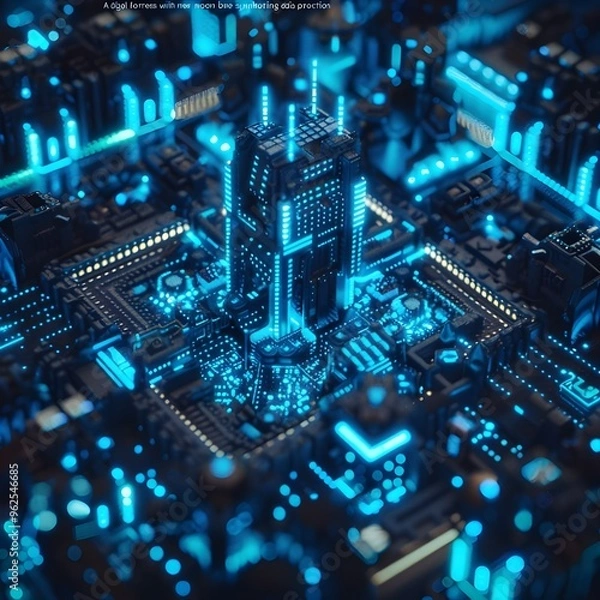 Fototapeta Close-up of an electronic circuit board with a processor and microchips showcasing technology and engineering