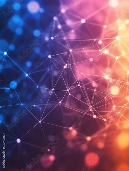 Fototapeta A colorful image of a web of lines and dots