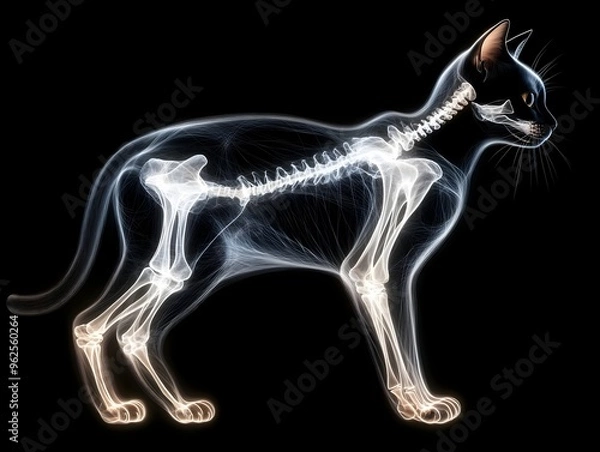 Fototapeta Futuristic Anatomical Study of a Black Cat with Detailed Skeletal Structure in Scientific Style