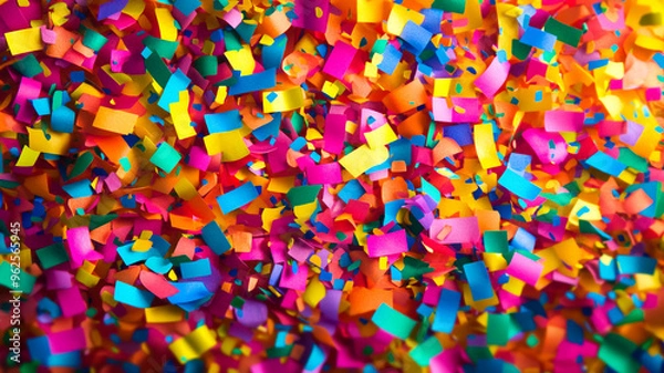 Fototapeta Colorful confetti scattered on a vibrant surface for festive celebrations and events