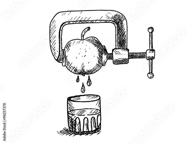 Obraz Apple squeezed in a vice beneath a glass of juice