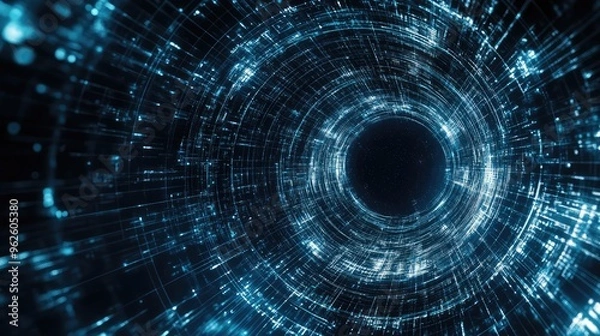 Fototapeta Bird-eye view of a digital vortex, with converging technology lines creating a powerful sense of digital motion and flow