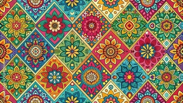 Fototapeta Vibrant seamless background with colorful and textured patterns for design projects