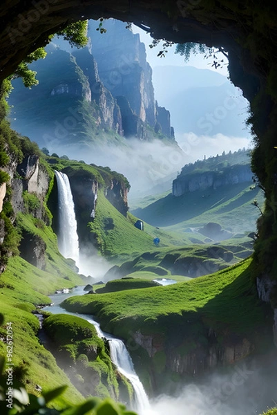 Fototapeta A breathtaking landscape of rolling hills and lush greenery.