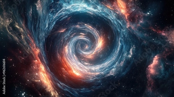 Obraz Captivating AI-generated image of a glowing vortex swirling in cosmic space, with smooth, dynamic motion that draws the viewer into its depths