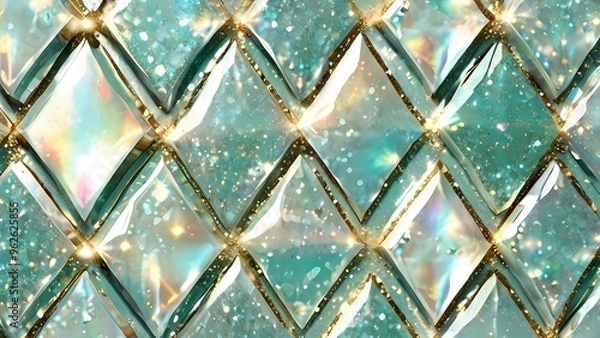 Fototapeta キラキラアールデコ調アクアマリンと螺鈿の輝きラグジュアリーデザインフレーム
