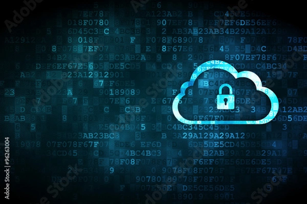 Fototapeta Cloud networking concept: Cloud With Padlock on digital background