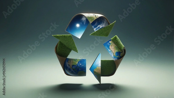 Obraz Recycling symbol with earth features 