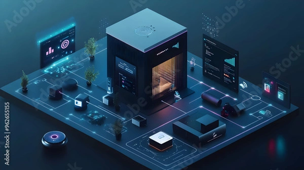 Fototapeta 3D Illustration of Smart Home with Futuristic Interface