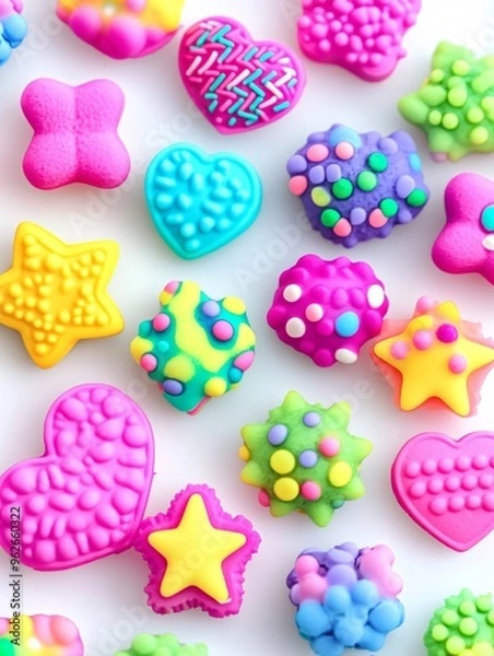 Fototapeta Colorful Playdough Shapes and Patterns on White Background