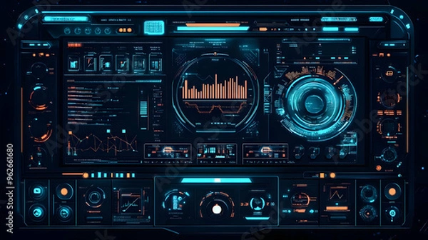 Fototapeta Futuristic Sci-Fi User Interface - 3D Illustration