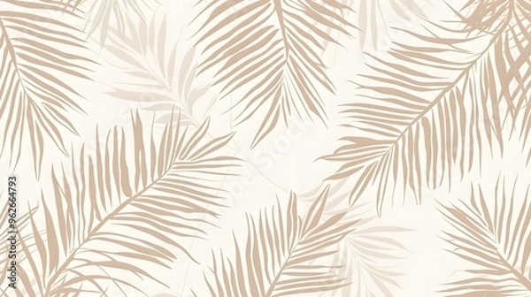Fototapeta Seamless pattern abstract palm leaves in tosca and pink colors, with simple lines.