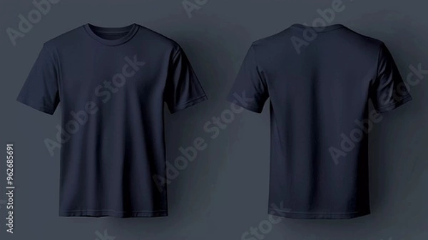 Obraz Nice t-shirt front back and side view deep navy blue shirt color for men