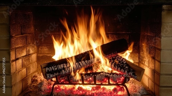 Obraz Cozy fireplace with crackling flames