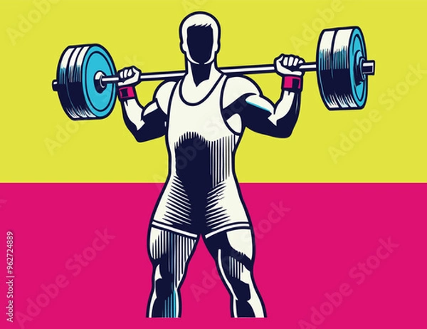 Obraz Weightlifter practicing lifting weights with a barbell. Vector illustration