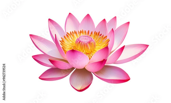 Fototapeta Beautiful pink lotus blooming on transparent background.