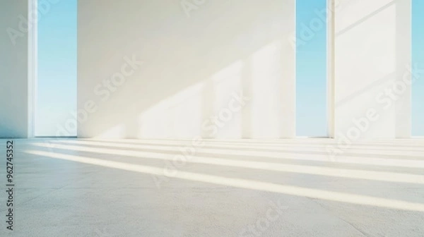 Fototapeta Minimalist Monochromatic Concrete Interior with Soft Natural Light Beams creating Tranquil and Calm Atmosphere during Daytime