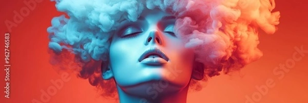 Fototapeta Surreal Realistic White Mannequin Head with Smoke Alphabet in Red Background for World Teachers Day