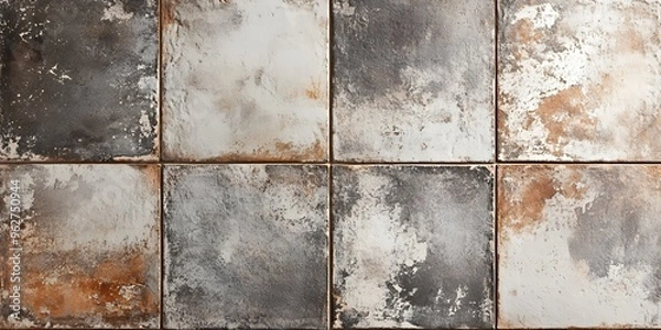 Fototapeta Close-up of a tile wall with a distressed, textured finish.