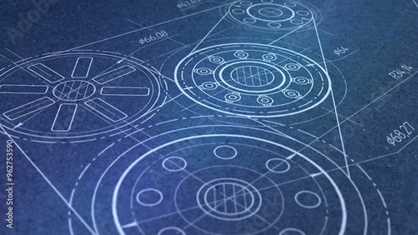 Obraz Technical drawing of gears.Mechanical Engineering background .