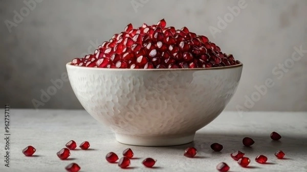 Obraz White bowl with pomegranate seeds, front view, isolated