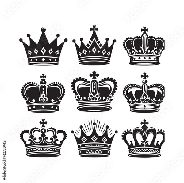 Obraz Kings crown icon set silhouette vector illustration