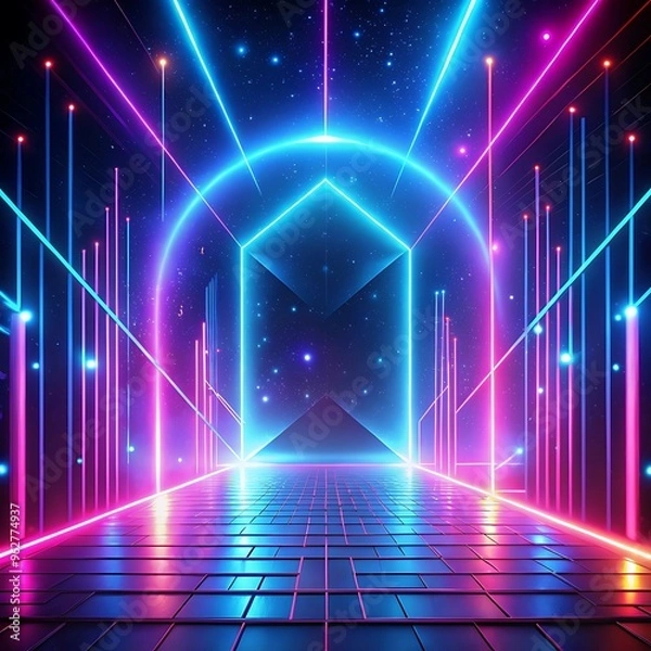 Obraz Abstract Neon Purple and Blue Color Background.  Glowing line on Walpaper Frame. Ai Generated