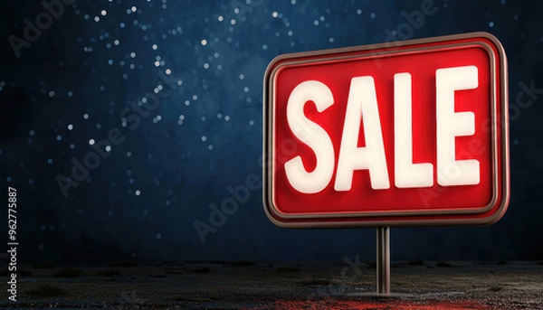 Fototapeta red "SALE" text on a Cyber Monday night sky, glowing stars, 3D illustration