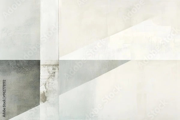 Fototapeta Abstract Painting with Geometric Shapes and Light Grey and White Colors