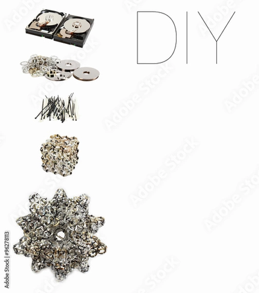 Fototapeta DIY handicraft artistic project from old scrap hard drives