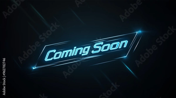 Obraz Futuristic "Coming Soon" Logo with Neon Blue Accents, uturistic, metallic, neon, geometric, modern, high-tech, typography, dark