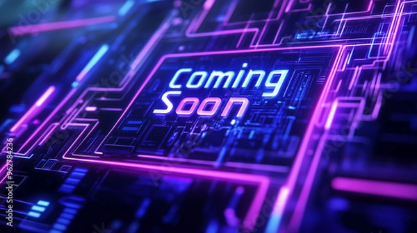 Obraz High-Tech "Coming Soon" Logo with Holographic Effects