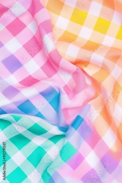 Fototapeta  gingham fabric pattern in vivid pastel gradient, top view