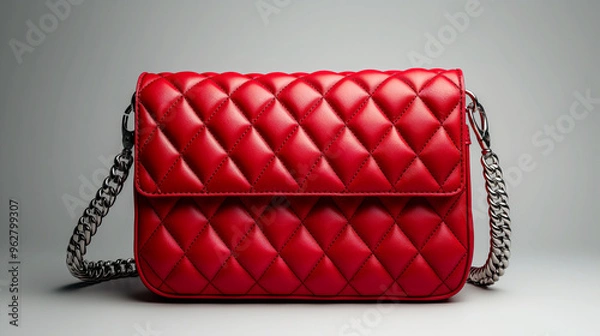 Obraz A red, quilted leather handbag with a chain strap