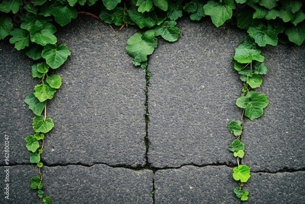 Obraz Green ivy leaves creeping on gray pavement