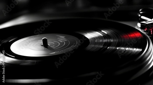 Obraz Close-up of vinyl record player with needle on spinning record