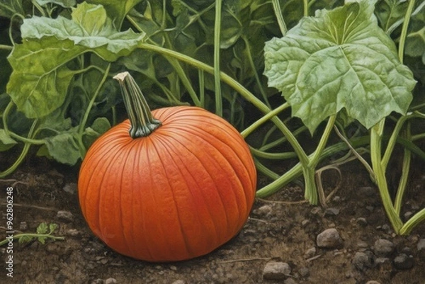 Obraz Ripe pumpkin in the field ready for harvest