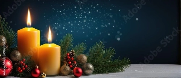 Fototapeta Candles And Pine Branches