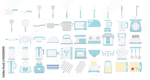 Fototapeta Cleaning Tools and Household Icons Set