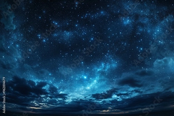Fototapeta Starry night sky with clouds.. Panorama. Universe filled with stars, nebula and galaxy,. Elements of this image furnished , ai