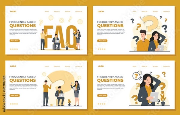 Fototapeta faq frequently asked questions concept illustration Flat design website landing page template 