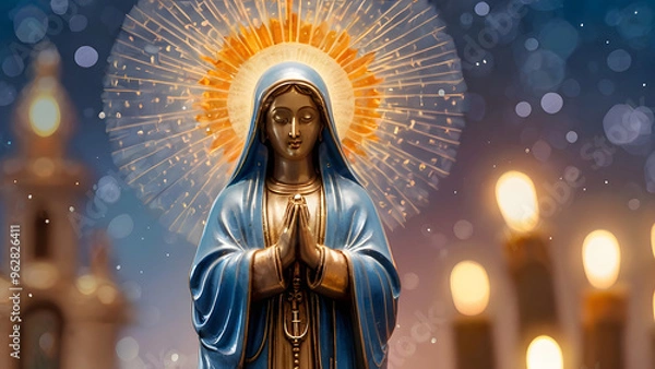 Fototapeta Shining Bokeh Background for Spiritual Mood: The Statue of Our Lady of Aparesida generative ai