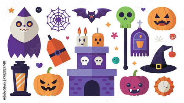 Fototapeta Flat halloween element collection on white background