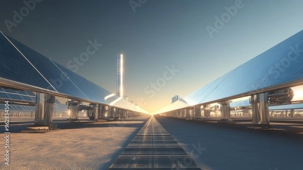 Fototapeta Carbon capture machinery integrated into a solar farm for emissions reduction and carbon neutrality