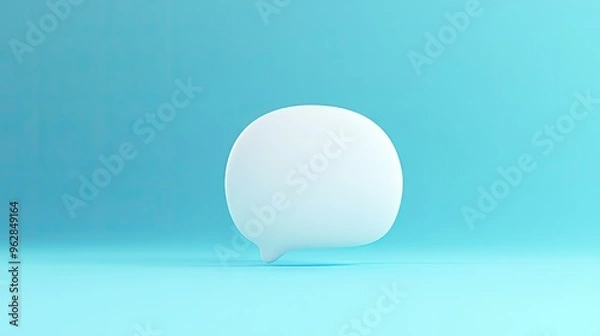 Fototapeta Abstract 3D white chat bubble on a vivid blue backdrop, perfect for illustrating communication, online chat, or message exchange